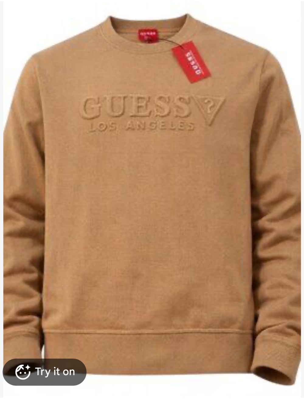 GUESS Men's Crewneck Sweater in Camel Tan
